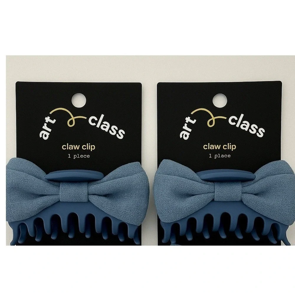 Set of 2 Art Class Blue Hair Claw Clip Bow Accent Cute Women's Fashion Accessory